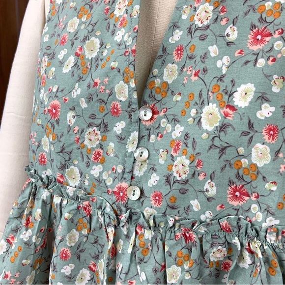 Ces Femme Cotton Ditsy Floral Print Ruffle Trim Babydoll Swing Tank Top Blouse - Picture 7 of 15